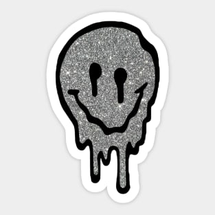 Silver Glitter Drippy Smiley Face Sticker